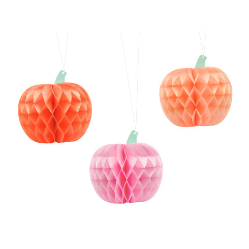 Függeszthető papír tökök, vegyes színekben, 24 cm, 3 darabos szett