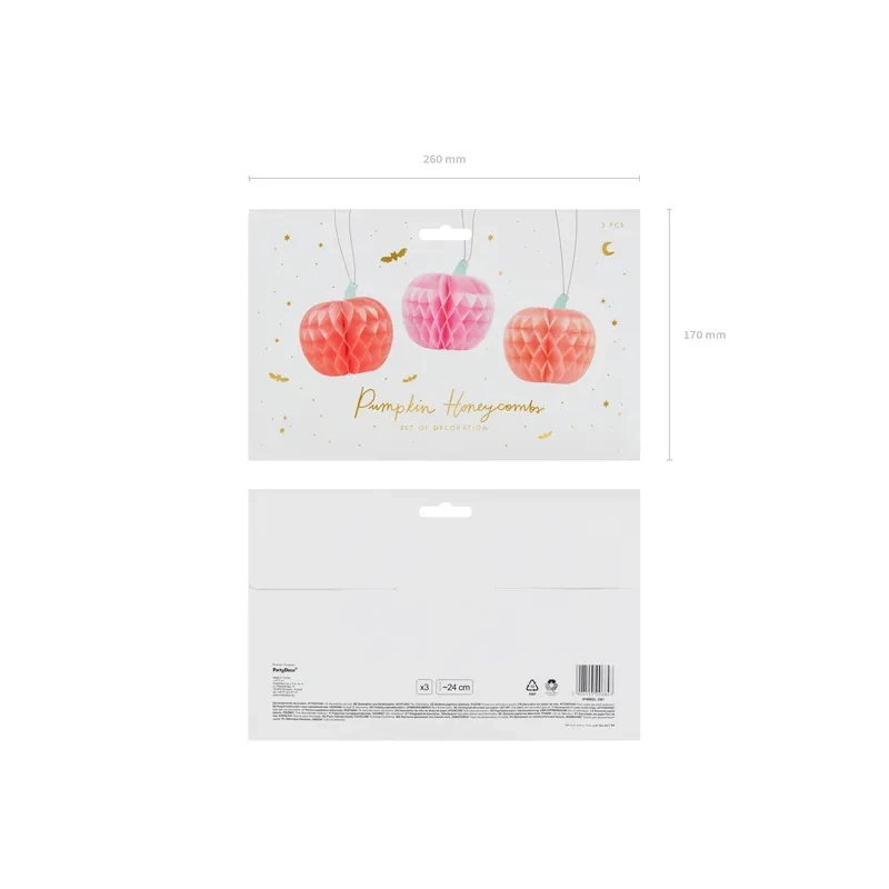 Zucche di carta da appendere, mix di colori, 24 cm, set da 3 pezzi