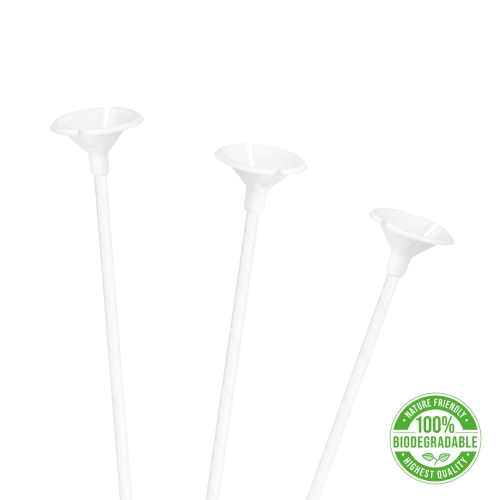 Bețișoare din hârtie cu suport pentru baloane, albe, 100 buc.