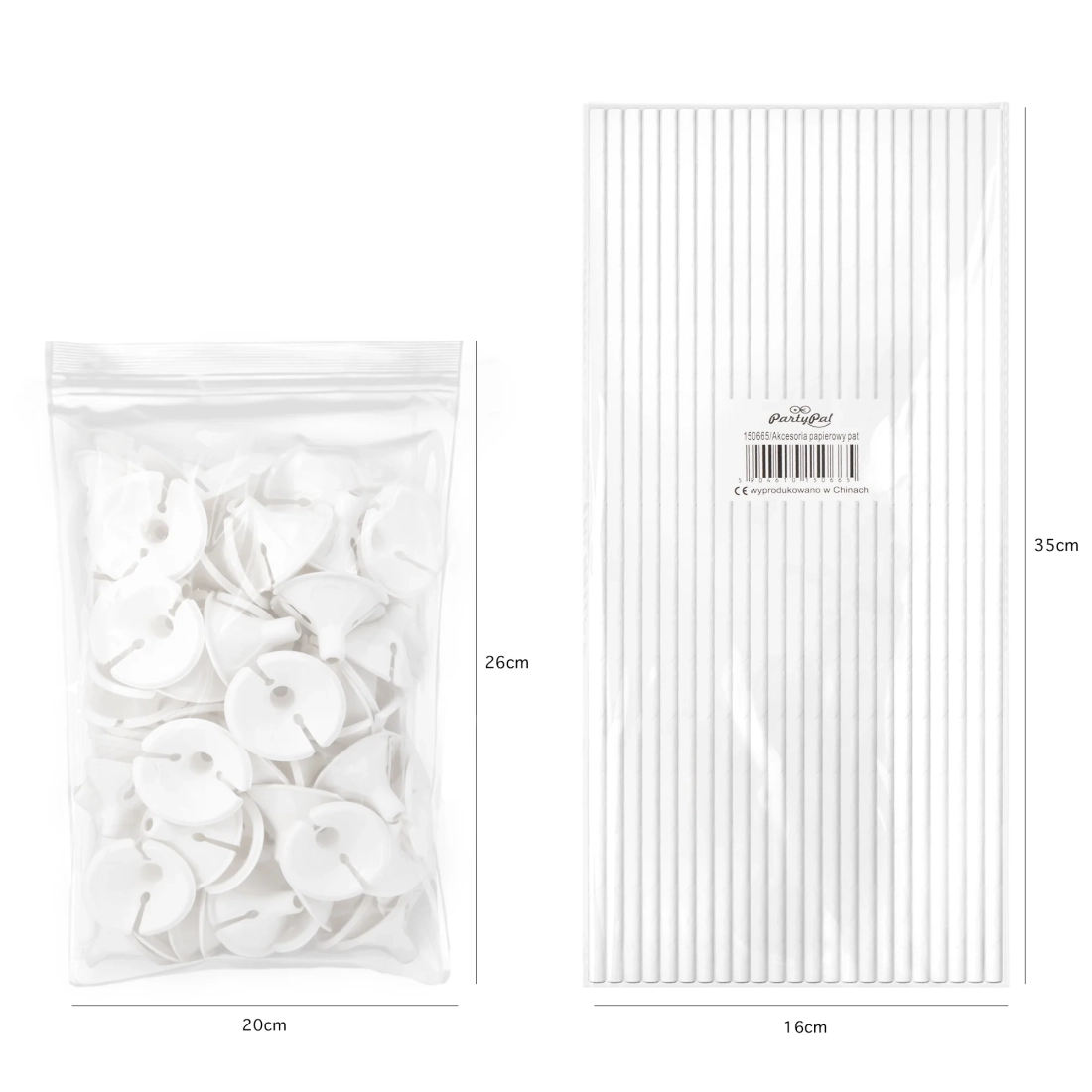 Fehér léggömbtartó pálcák záróelemmel, 100 db