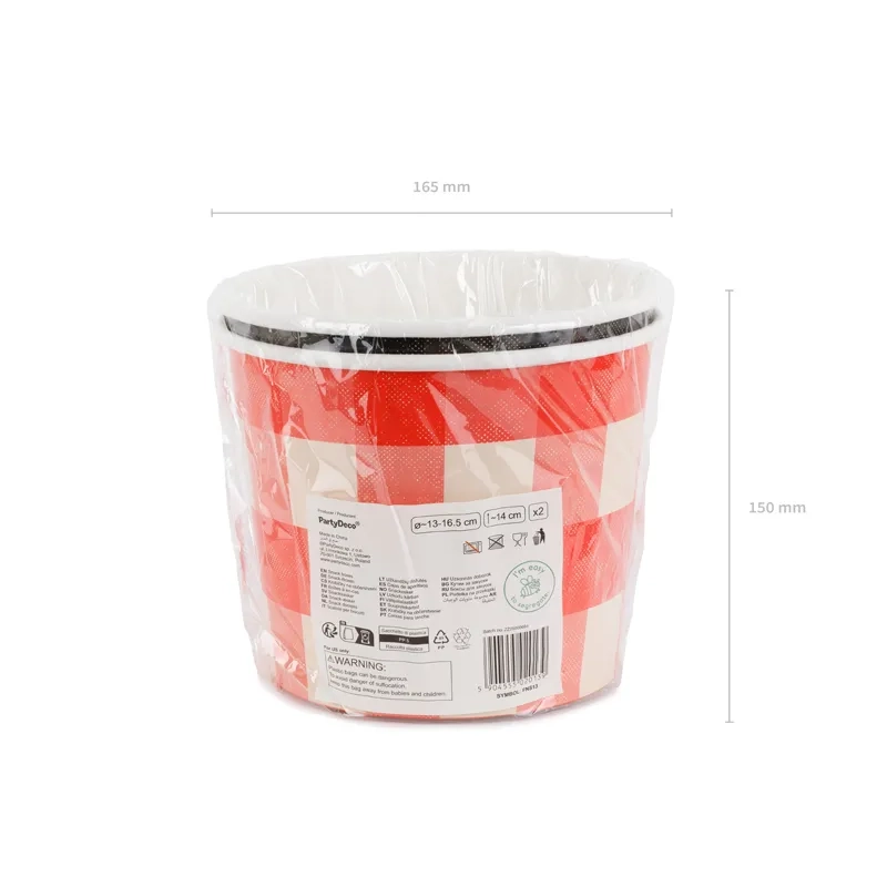 Căni de hârtie pentru snack, model în carouri, 2 buc.