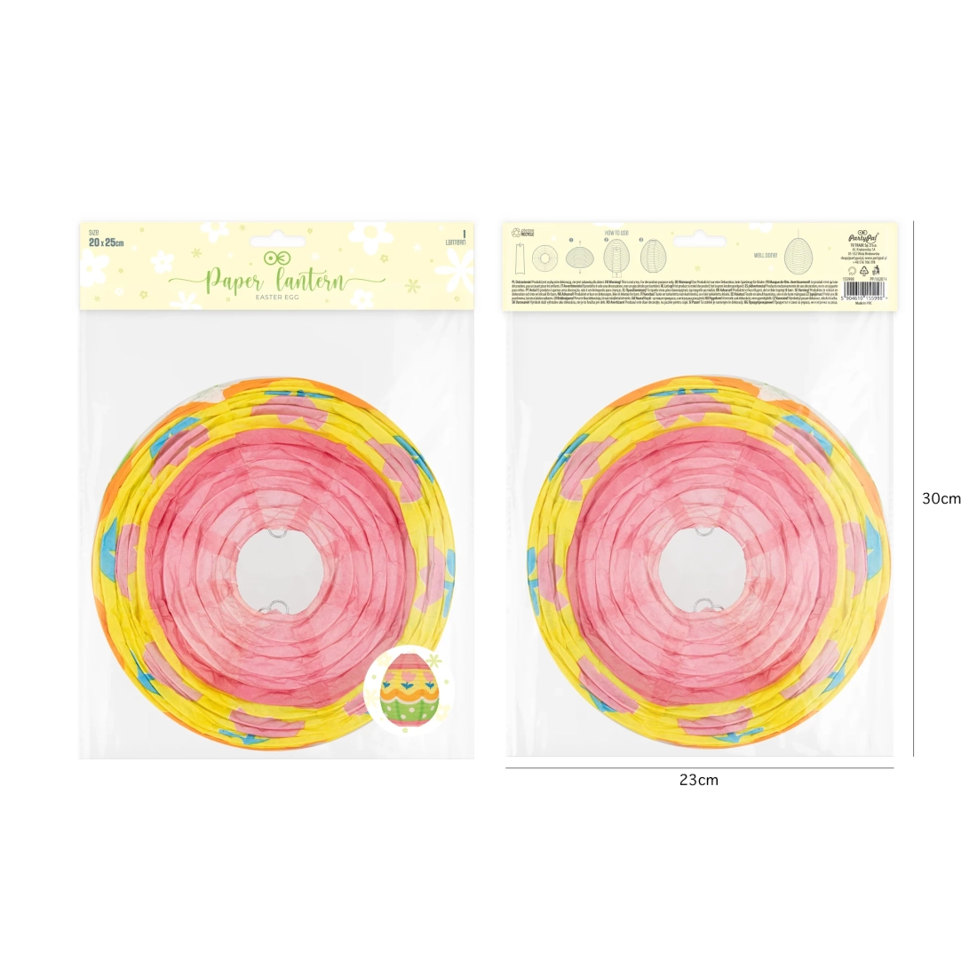 Lampion din hârtie în formă de ou de Paște cu lalele 25 cm decorațiune