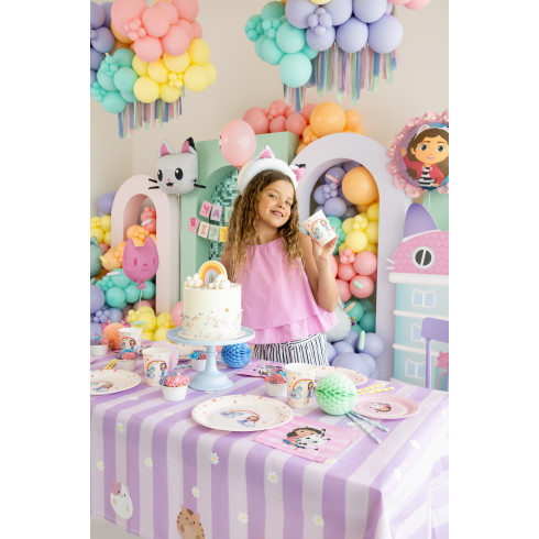 Papír asztalterítő Gabby’s Dollhouse mintával, lila, 180x120 cm