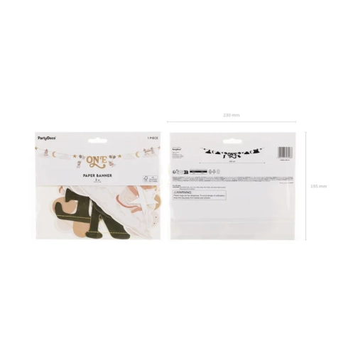 Papír party banner One egérkékkel, 300 cm, bézs-arany