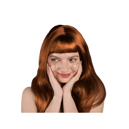 Păr lung ginger, perucă cu aspect natural și breton