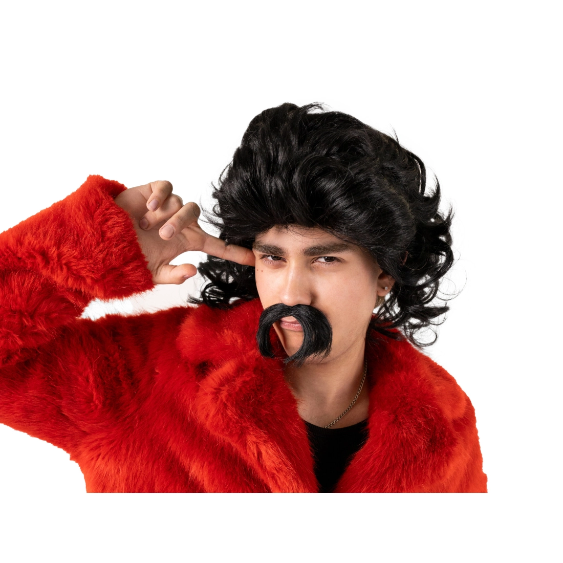 Perika s dugom crnom kosom i brkovima – set za karneval