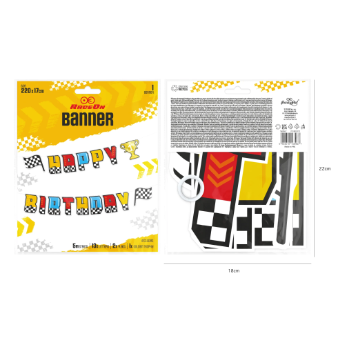 Party baner Happy Birthday Race On 220x17 cm