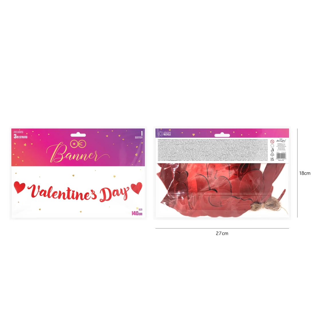 Banner pentru petrecere Valentine’s Day roșu 140 cm