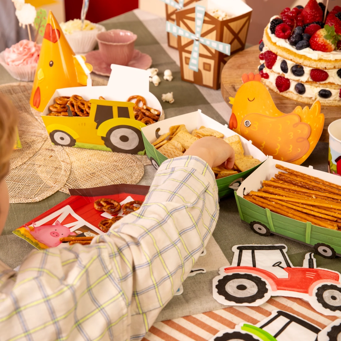 Party škatle za čips farma traktor, 3 kosi