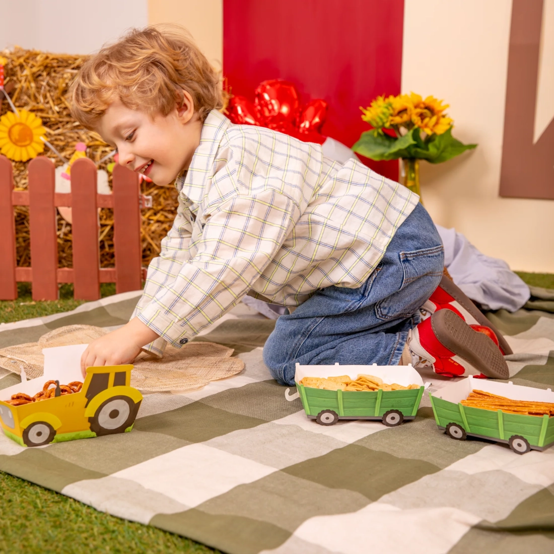 Party škatle za čips farma traktor, 3 kosi