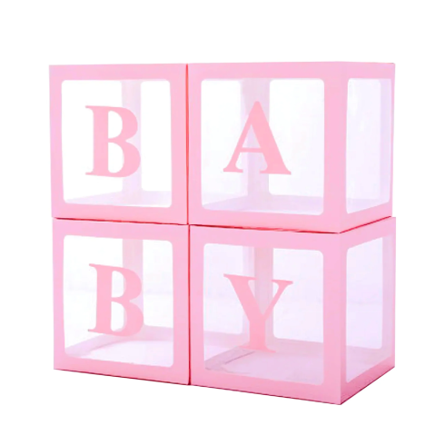 Party boxy na balónky s nápisem BABY 4 ks růžové