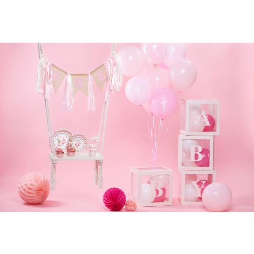 Cutii party pentru baloane cu inscripția BABY, roz, 4 buc.