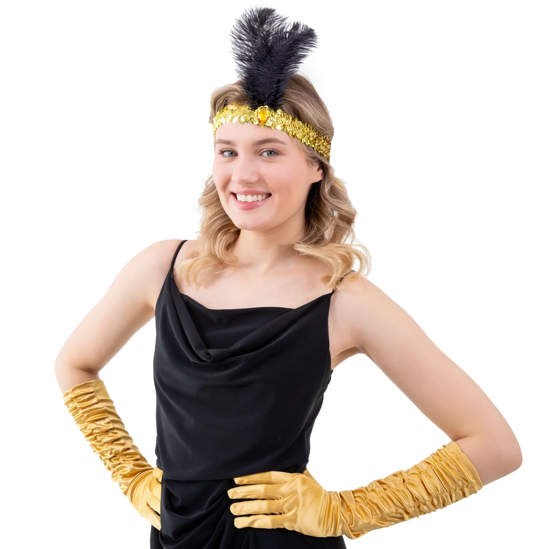 Party zlatna čelenka sa štrasom i perjem