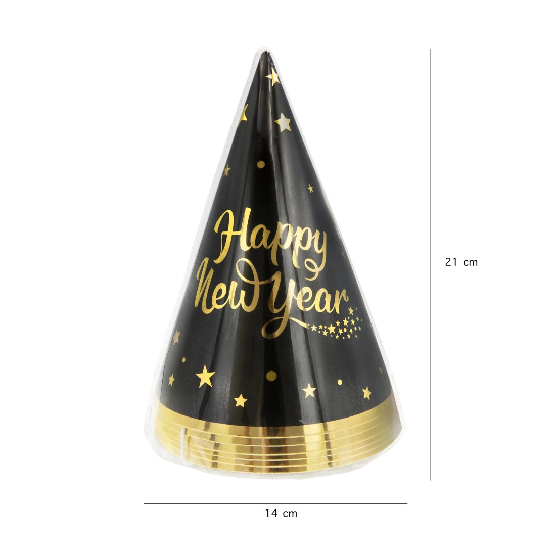 Happy New Year fekete-arany party kalapok, 6 darab