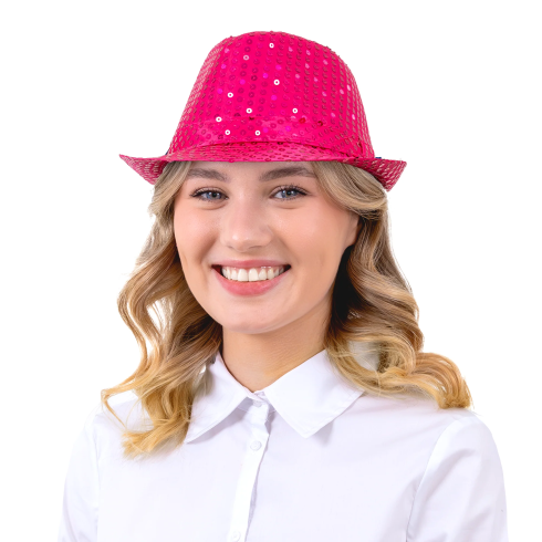 Roza bleščeč party klobuk s sekvini