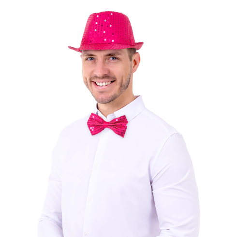 Roza bleščeč party klobuk s sekvini