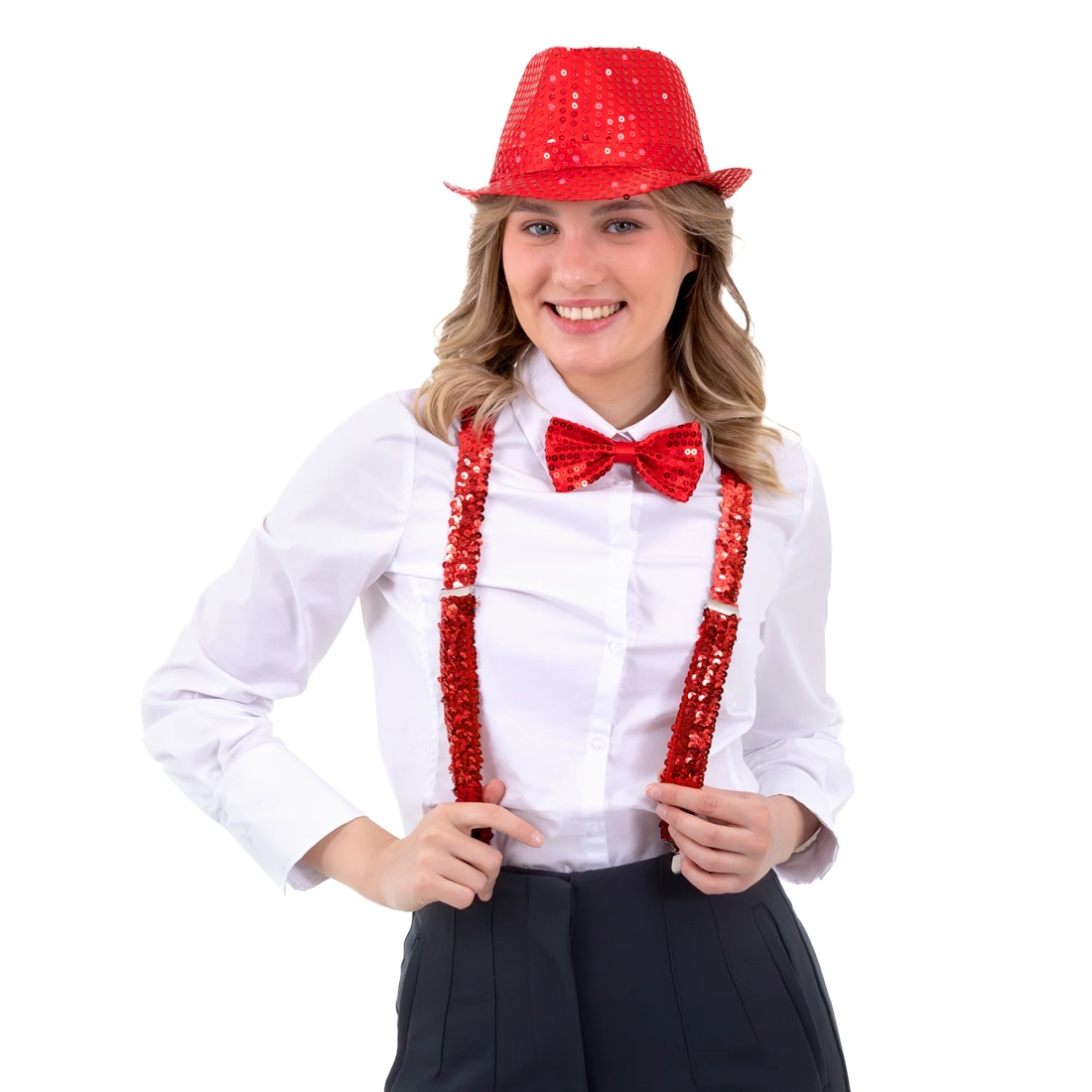 Pălărie de petrecere cu paiete, roșie