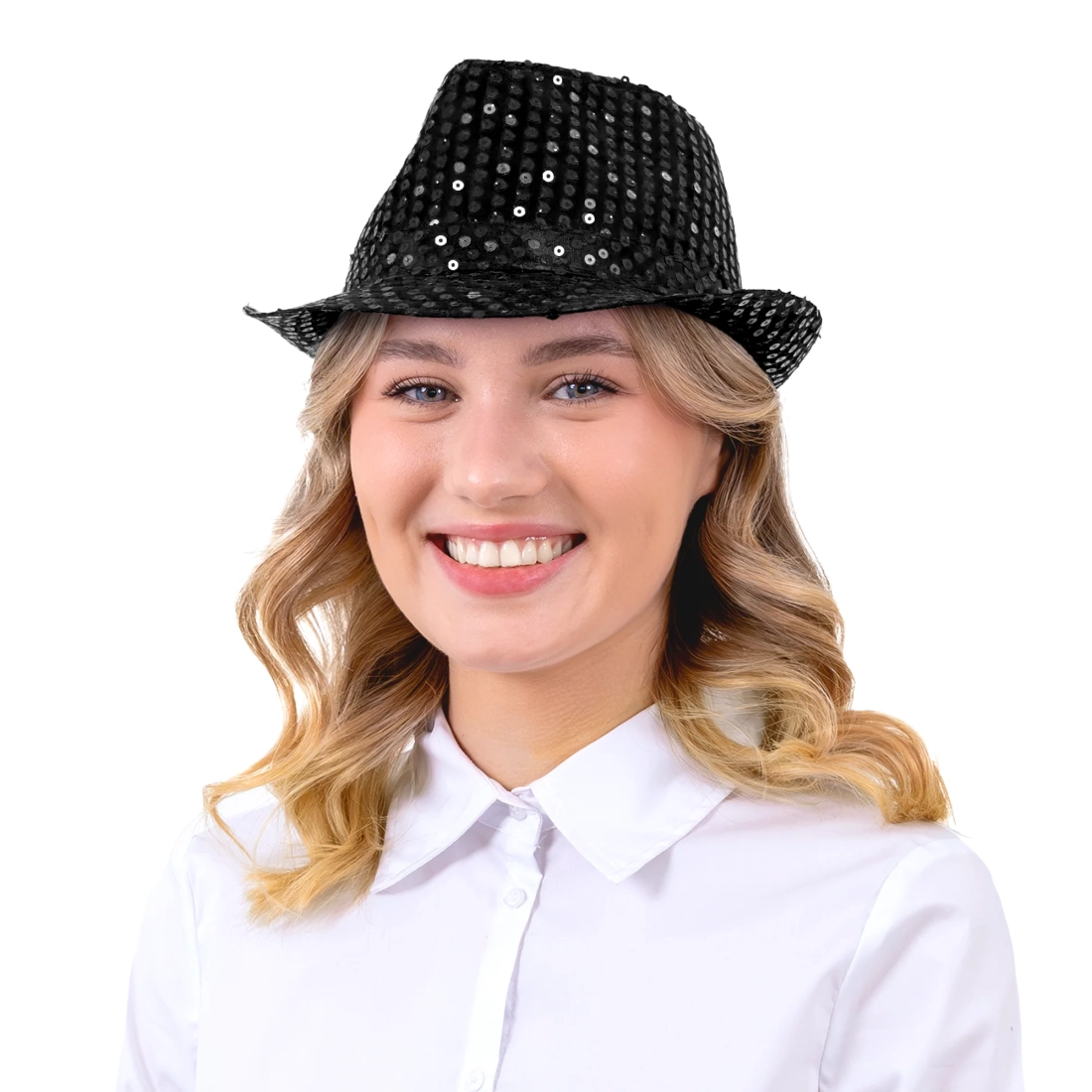 Pălărie de petrecere cu paiete, neagră