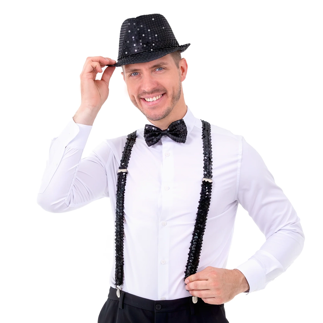 Pălărie de petrecere cu paiete, neagră