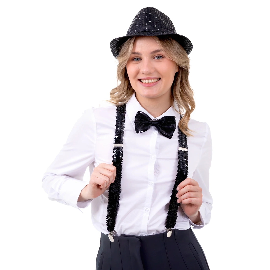 Pălărie de petrecere cu paiete, neagră