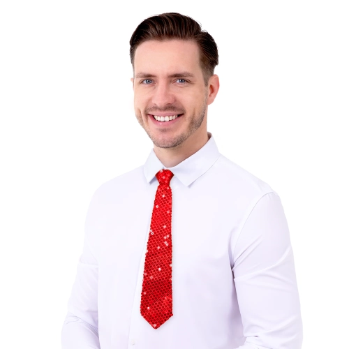 Cravată party roșie cu paiete, decorațiune