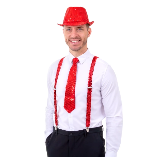 Cravată party roșie cu paiete, decorațiune