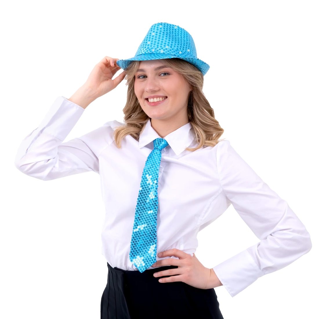 Cravată de petrecere cu paiete albastră