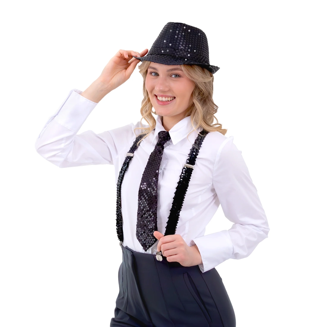 Cravată de petrecere cu paiete, neagră