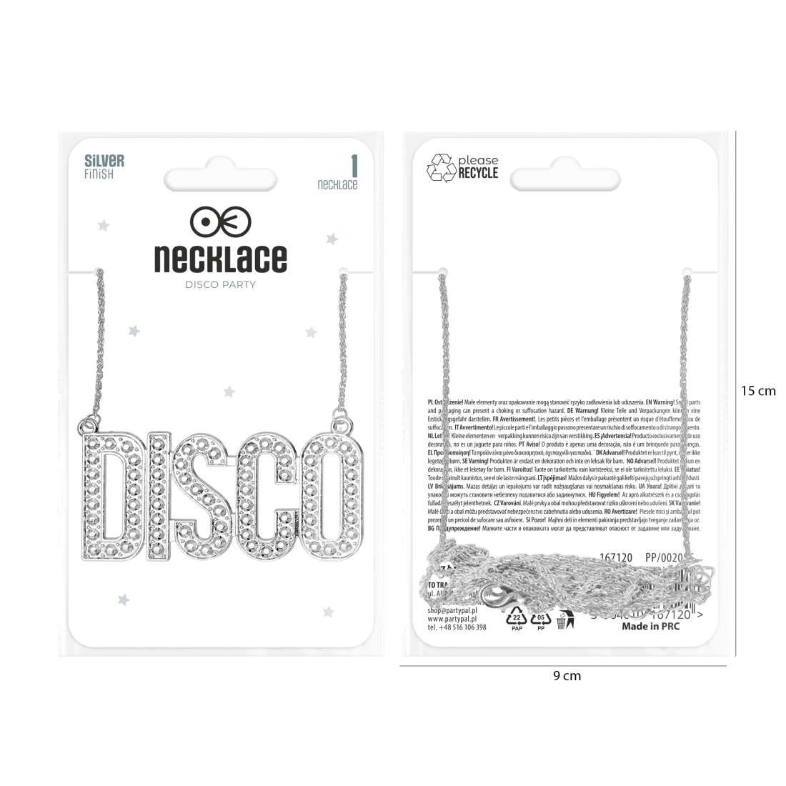 Party ogrlica s natpisom DISCO, srebrna