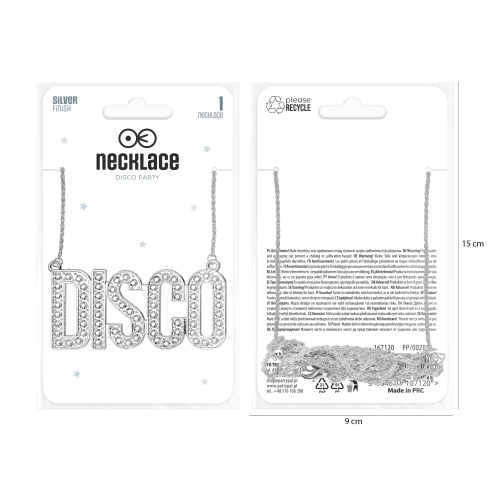 Party ogrlica z napisom DISCO, srebrna