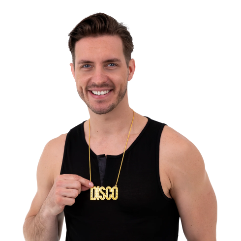 Party ogrlica z napisom DISCO, zlata