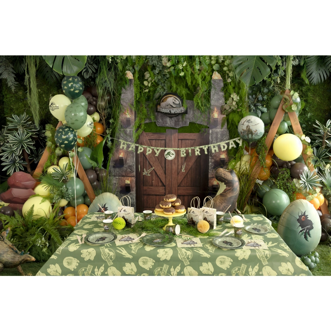 Față de masă de petrecere din hârtie Jurassic World, verde, 180x120 cm