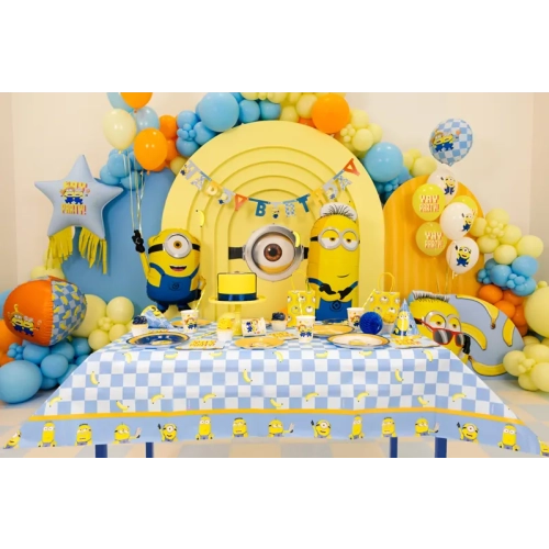 Față de masă din hârtie pentru petrecere Minions 180x120 cm albastru-galben