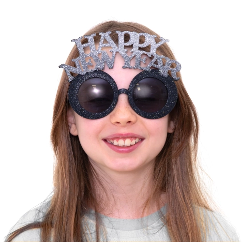Party okuliare Happy New Year čierno strieborné 1 ks
