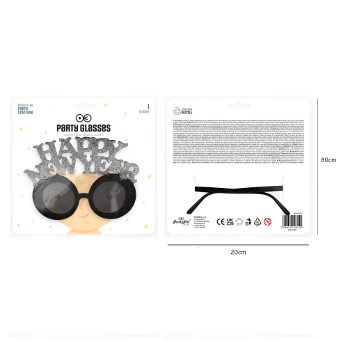 Party okuliare Happy New Year čierno strieborné 1 ks