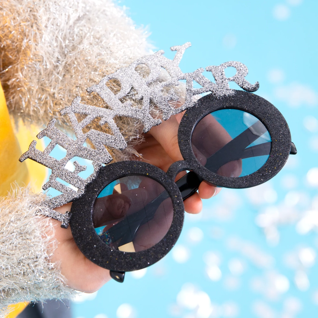 Party naočale Happy New Year crno-srebrne