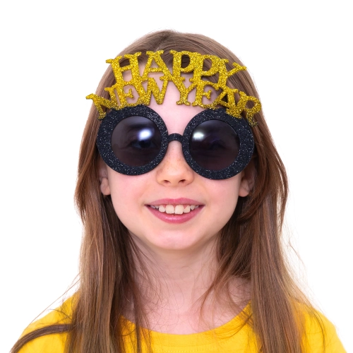Party okuliare Happy New Year čierno zlaté plastové 1 ks