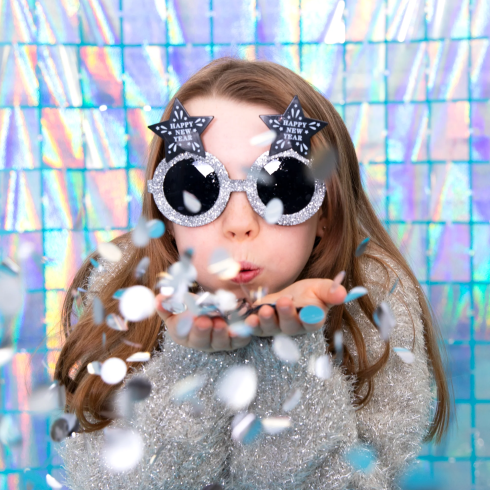 Party okuliare Happy New Year hviezdy čierno strieborné