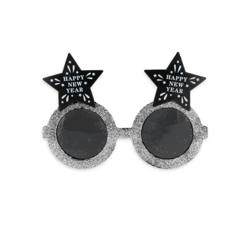 Party naočale Happy New Year zvjezdice crno-srebrne
