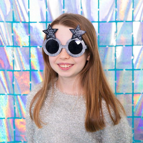 Party naočale Happy New Year zvjezdice crno-srebrne