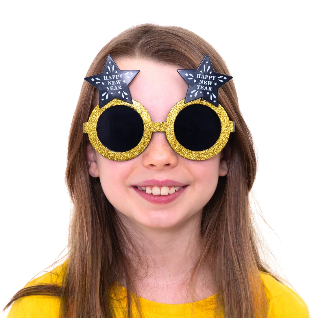 Party naočale Happy New Year zvijezde crno-zlatne