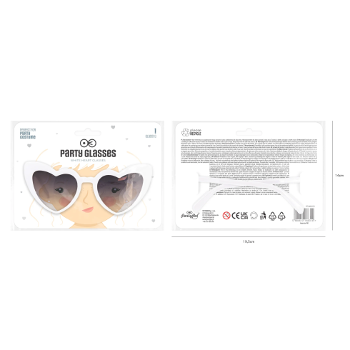 Party očala s srčki, bela