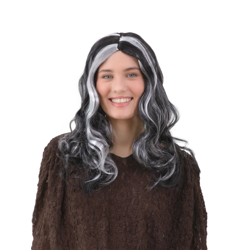 Party paróka hosszú, hullámos fekete-fehér hajjal