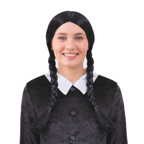 Pălărie de petrecere cu cozi lungi împletite, neagră