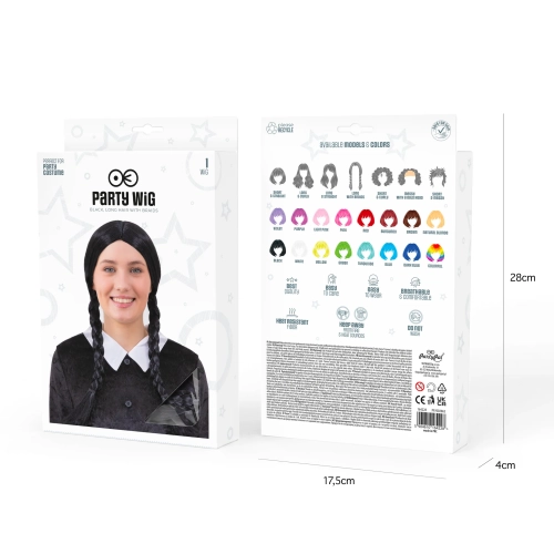 Pălărie de petrecere cu cozi lungi împletite, neagră