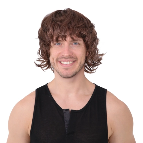 Pălărie party cu perucă, păr scurt ondulat, maro