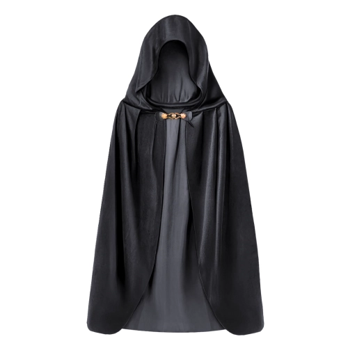 Žametni črni pustni plašč s kapuco 80 cm