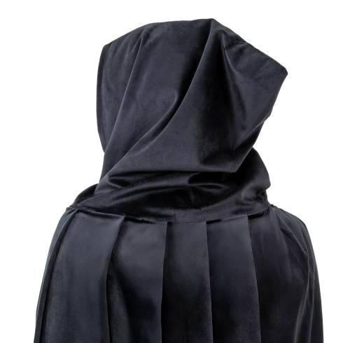 Žametni črni pustni plašč s kapuco 80 cm