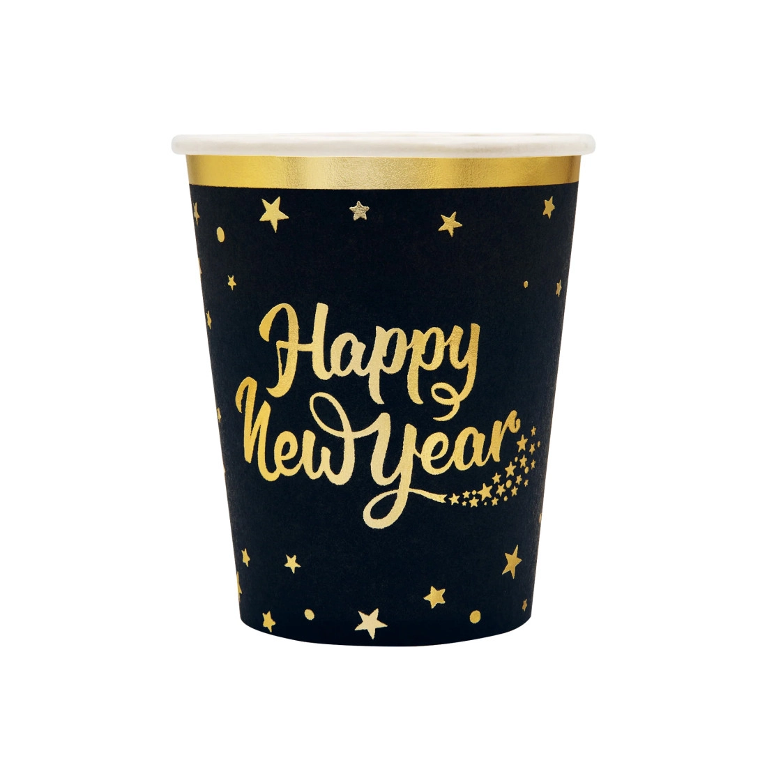 Party poháre Happy New Year čierne 6 ks
