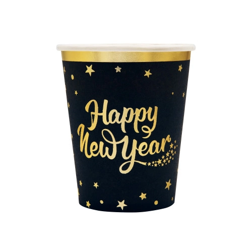 Party poháre Happy New Year čierne 6 ks